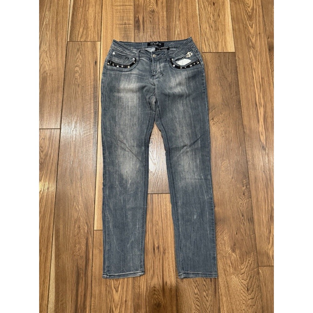 Y2K Dereon Womens Embellished Denim Grey Jeans Size 30x30 Skater Grunge 2000s